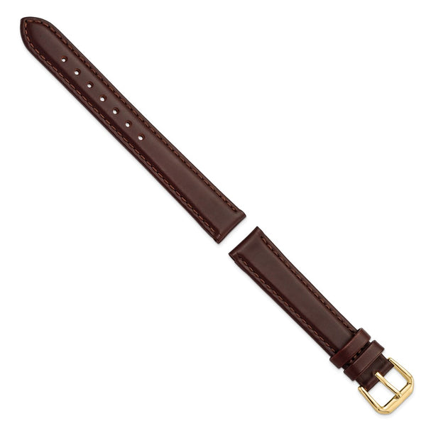 DeBeer 15mm Dark Brown Leather with Gold-tone Buckle 7.5 inch Watch Band