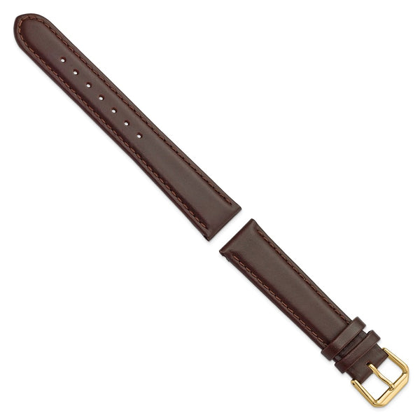DeBeer 18mm Dark Brown Leather with Gold-tone Buckle 7.5 inch Watch Band