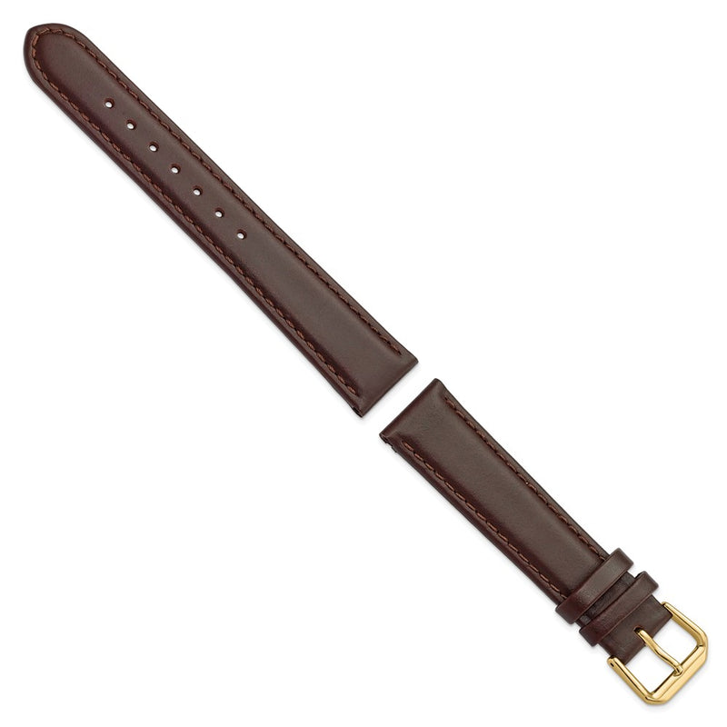 DeBeer 18mm Dark Brown Leather with Gold-tone Buckle 7.5 inch Watch Band
