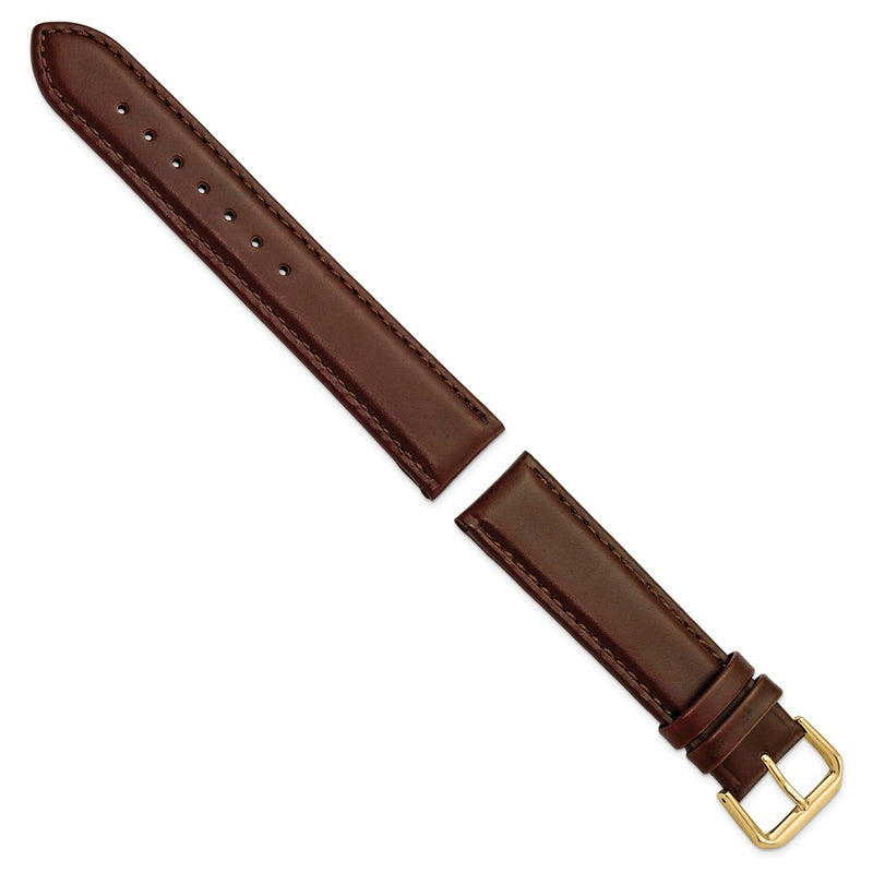 DeBeer 19mm Dark Brown Leather with Gold-tone Buckle 7.5 inch Watch Band