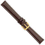 DeBeer 16mm Dark Brown Oil-tanned Leather with White Stitching and Gold-tone Buckle 7.5 inch Watch Band