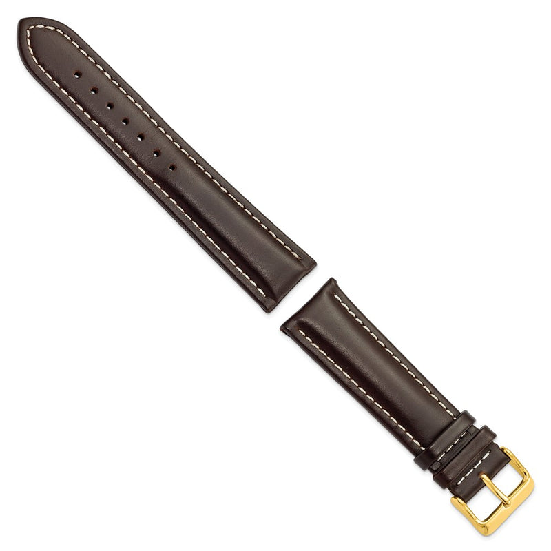 DeBeer 22mm Dark Brown Oil-tanned Leather with White Stitching and Gold-tone Buckle 7.5 inch Watch Band