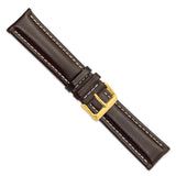 DeBeer 22mm Dark Brown Oil-tanned Leather with White Stitching and Gold-tone Buckle 7.5 inch Watch Band