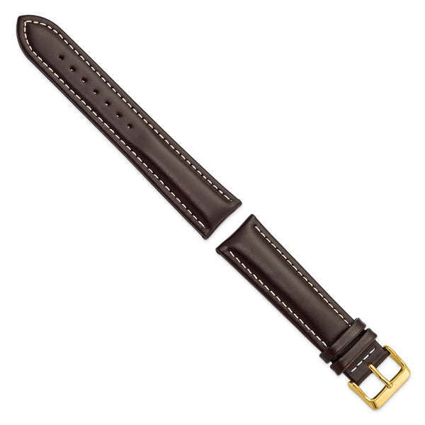 DeBeer 22mm Long Dark Brown Oil-tanned Leather with White Stitching and Gold-tone Buckle 8.25 inch Watch Band