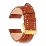 DeBeer 16mm Saddle Brown Oil-tanned Leather with White Stitching and Gold-tone Buckle 7.5 inch Watch Band