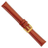 DeBeer 16mm Saddle Brown Oil-tanned Leather with White Stitching and Gold-tone Buckle 7.5 inch Watch Band