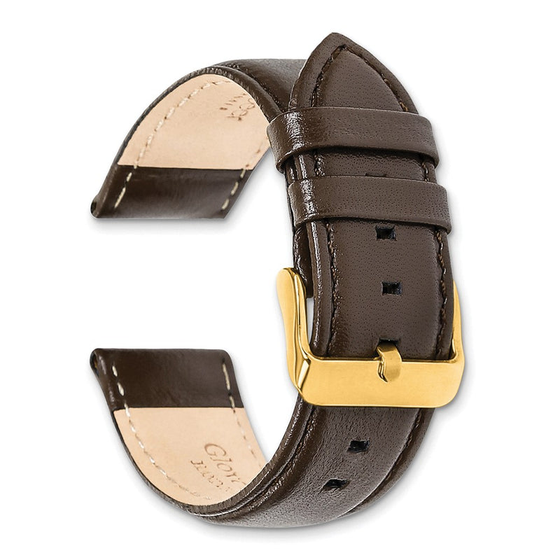 DeBeer 20mm Dark Brown Glove Leather with Gold-tone Panerai Style Buckle 7.75 inch Watch Band