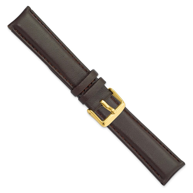 DeBeer 20mm Dark Brown Glove Leather with Gold-tone Panerai Style Buckle 7.75 inch Watch Band