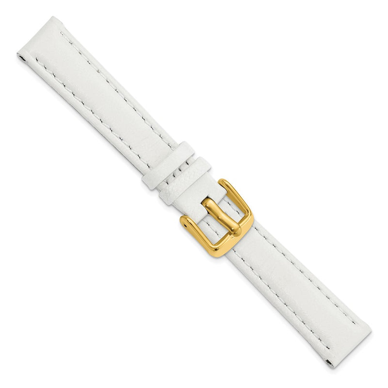 DeBeer 14mm White Glove Leather with Gold-tone Panerai Style Buckle 6.75 inch Watch Band