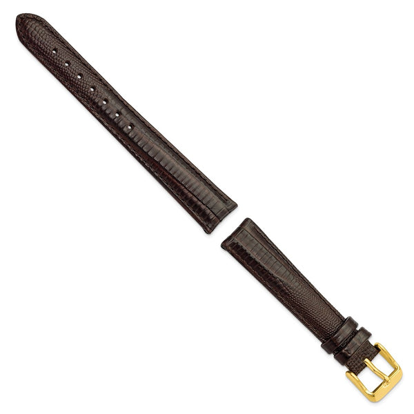 DeBeer 16mm Brown Teju Liz Grain Leather with Gold-tone Buckle 7.5 inch Watch Band