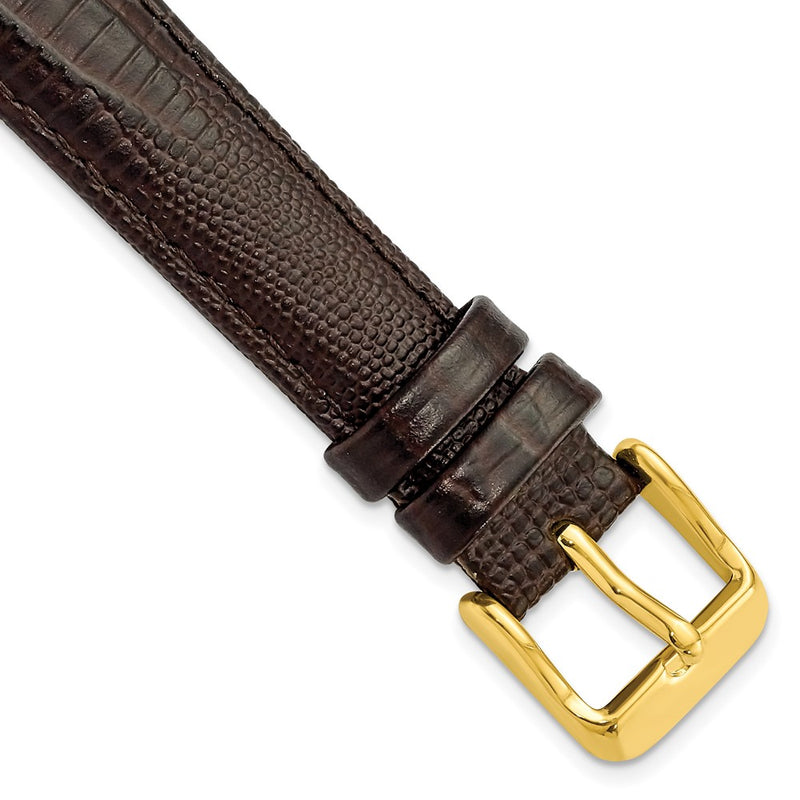 DeBeer 16mm Brown Teju Liz Grain Leather with Gold-tone Buckle 7.5 inch Watch Band