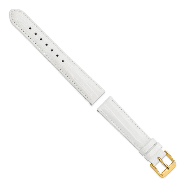 DeBeer 18mm White Teju Liz Grain Leather with Gold-tone Buckle 7.5 inch Watch Band