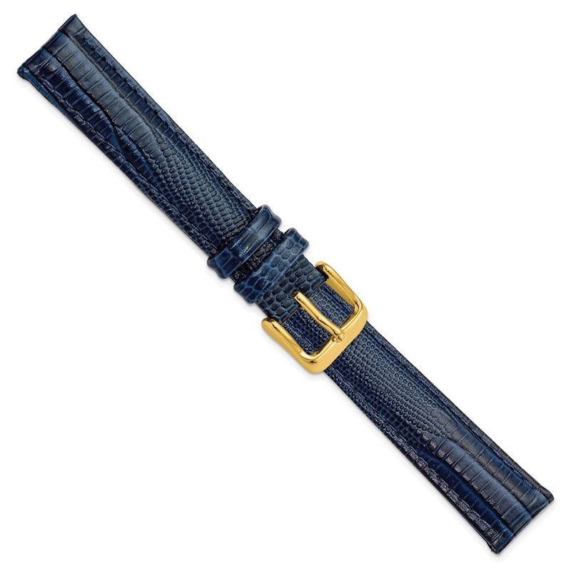 DeBeer 16mm Navy Teju Liz Grain Leather with Gold-tone Buckle 7.5 inch Watch Band