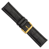 DeBeer 26mm Black Matte Alligator Grain Leather with Gold-tone Buckle 7.5 inch Watch Band