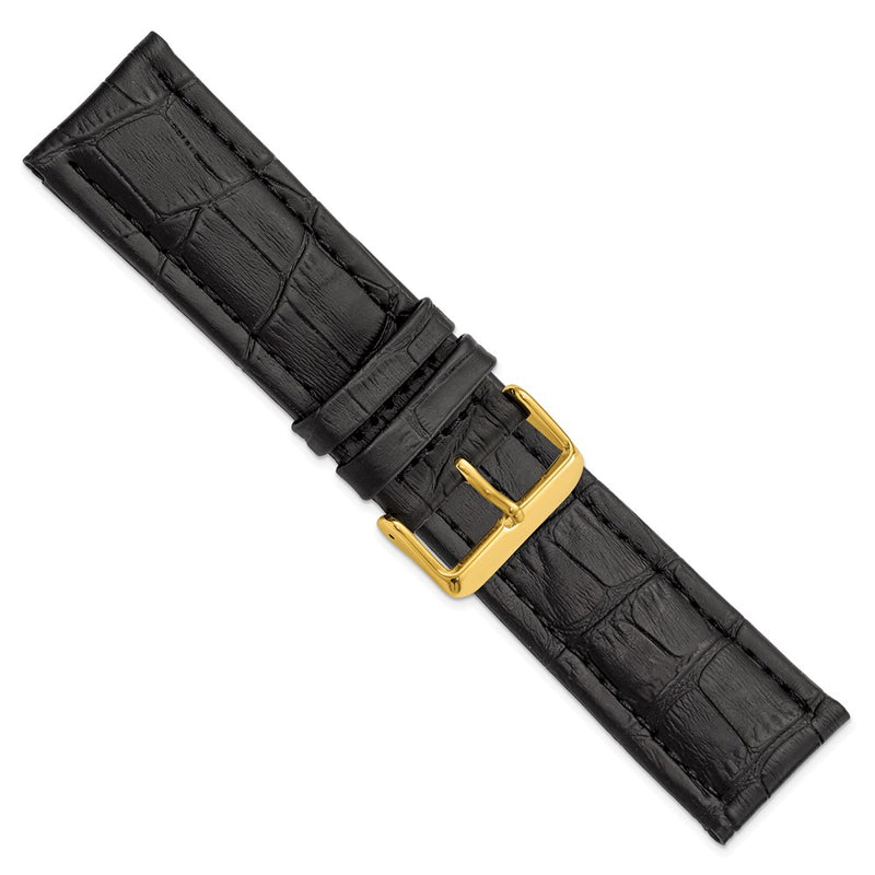 DeBeer 26mm Black Matte Alligator Grain Leather with Gold-tone Buckle 7.5 inch Watch Band