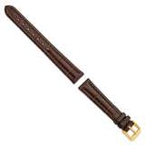 DeBeer 14mm Dark Brown Matte Alligator Grain Leather with Gold-tone Buckle 6.75 inch Watch Band