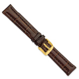 DeBeer 14mm Dark Brown Matte Alligator Grain Leather with Gold-tone Buckle 6.75 inch Watch Band