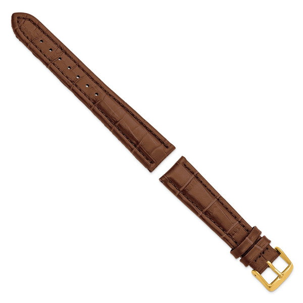 DeBeer 19mm Havana Matte Alligator Grain Leather with Gold-tone Buckle 7.5 inch Watch Band
