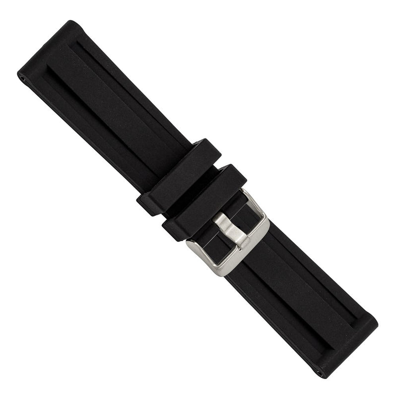 DeBeer 22mm Black Grooved Silicone Rubber with Brushed Stainless Steel Buckle 8 inch Watch Band