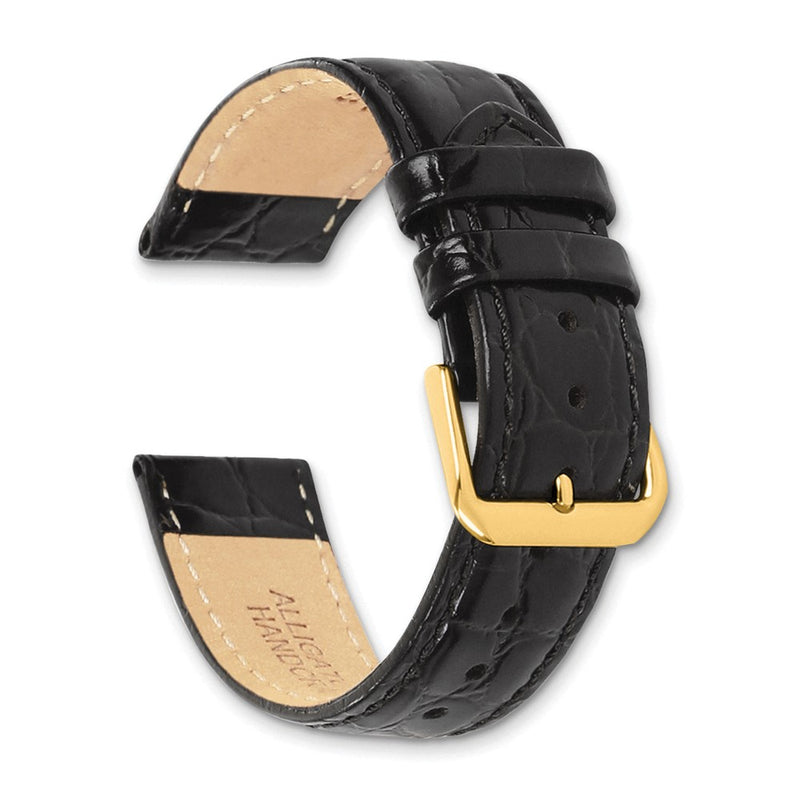 DeBeer 17mm Black Alligator Grain Leather with Gold-tone Buckle 7.5 inch Watch Band