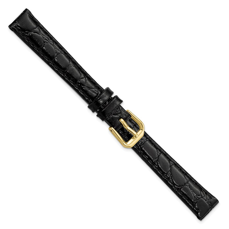 DeBeer 12mm Black Alligator Grain Leather with Gold-tone Buckle 6.75 inch Watch Band