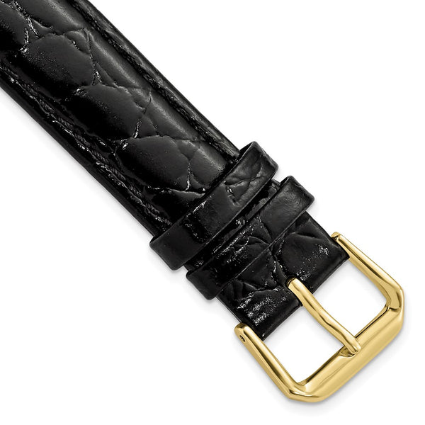 DeBeer 17mm Black Alligator Grain Leather with Gold-tone Buckle 7.5 inch Watch Band