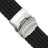 DeBeer 24mm Oris Style Black Striped Silicone Rubber with Brushed Stainless Steel Deployment Buckle 7.25 inch Watch Band