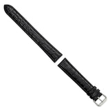 DeBeer 20mm Extra Long Black Alligator Grain Leather Silver-tone Buckle 9.5 inch Watch Band