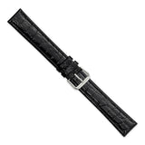 DeBeer 20mm Extra Long Black Alligator Grain Leather Silver-tone Buckle 9.5 inch Watch Band