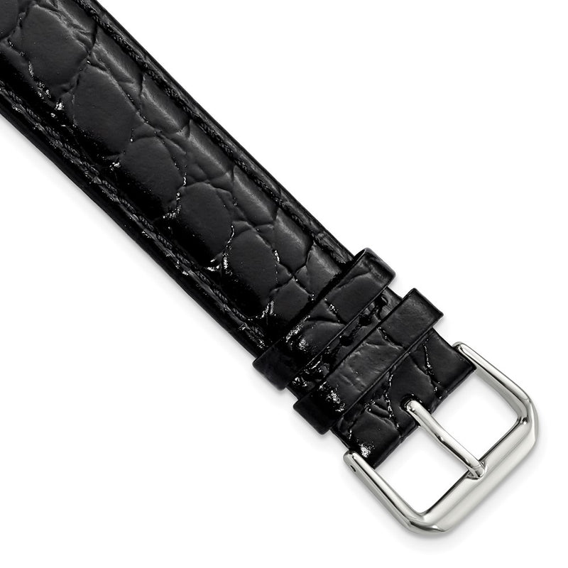 DeBeer 20mm Extra Long Black Alligator Grain Leather Silver-tone Buckle 9.5 inch Watch Band