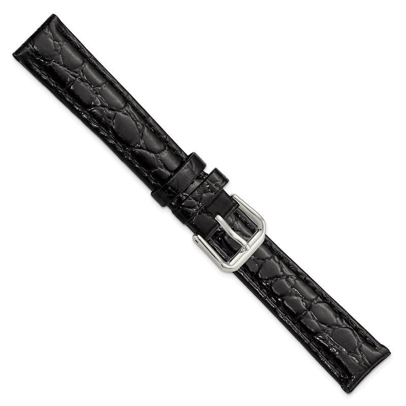 DeBeer 16mm Black Alligator Grain Leather with Silver-tone Buckle 7.5 inch Watch Band