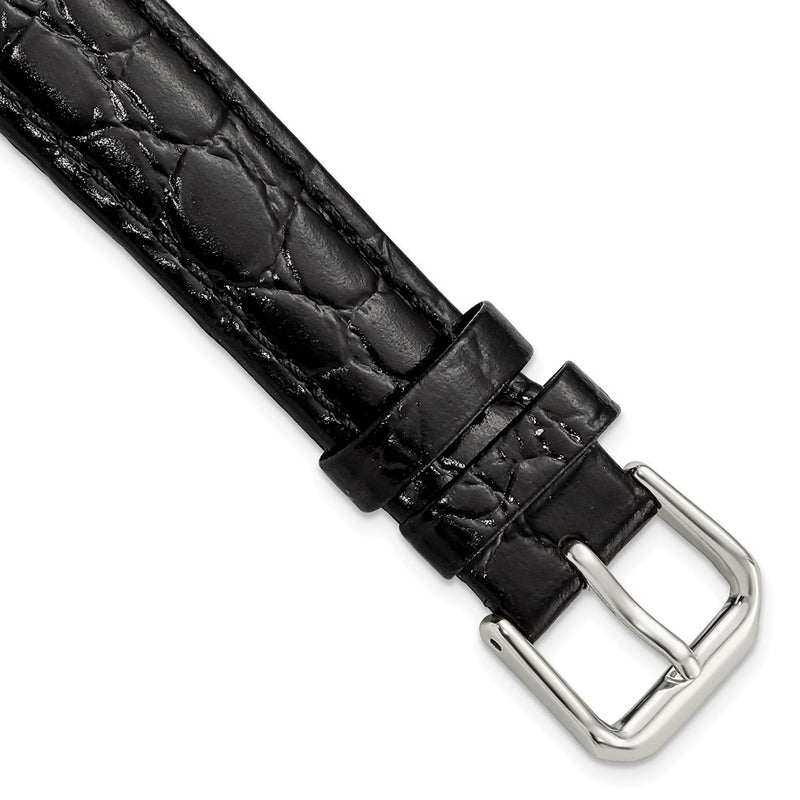 DeBeer 16mm Black Alligator Grain Leather with Silver-tone Buckle 7.5 inch Watch Band