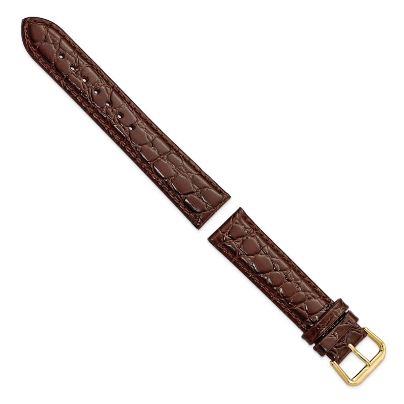 DeBeer 19mm Dark Brown Alligator Grain Leather with Gold-tone Buckle 7.5 inch Watch Band