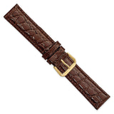 DeBeer 19mm Dark Brown Alligator Grain Leather with Gold-tone Buckle 7.5 inch Watch Band