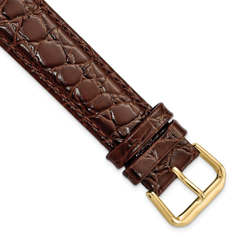DeBeer 19mm Dark Brown Alligator Grain Leather with Gold-tone Buckle 7.5 inch Watch Band