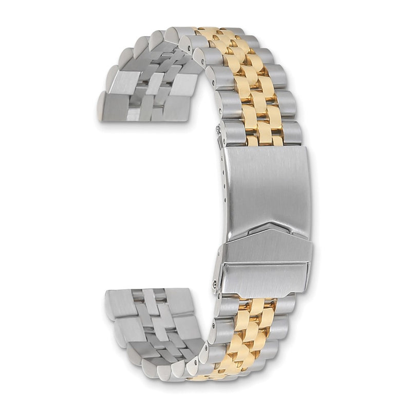 DeBeer 18-22mm Satin and Polished Stainless Steel Two-tone Jubilee-Style Solid Link with Deployment Buckle 7 inch Watch Band