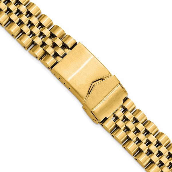 DeBeer 18-22mm Satin and Polished Stainless Steel Gold-tone Jubilee-Style Solid Link with Deployment Buckle 7 inch Watch Band