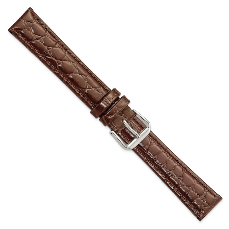 DeBeer 18mm Long Brown Alligator Grain Leather with Silver-tone Buckle 8.5 inch Watch Band