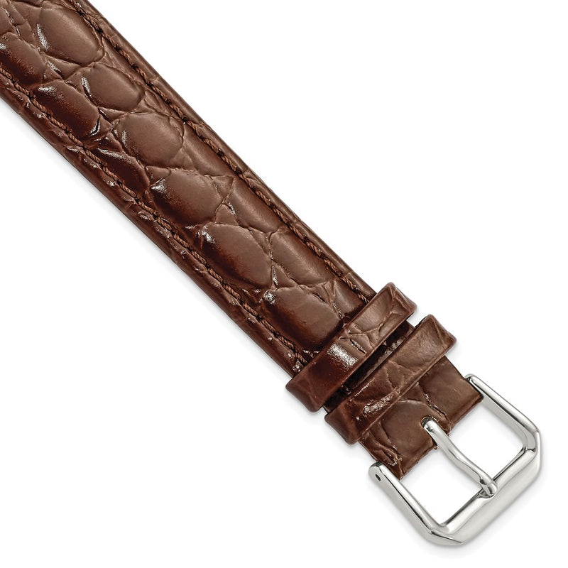 DeBeer 18mm Long Brown Alligator Grain Leather with Silver-tone Buckle 8.5 inch Watch Band