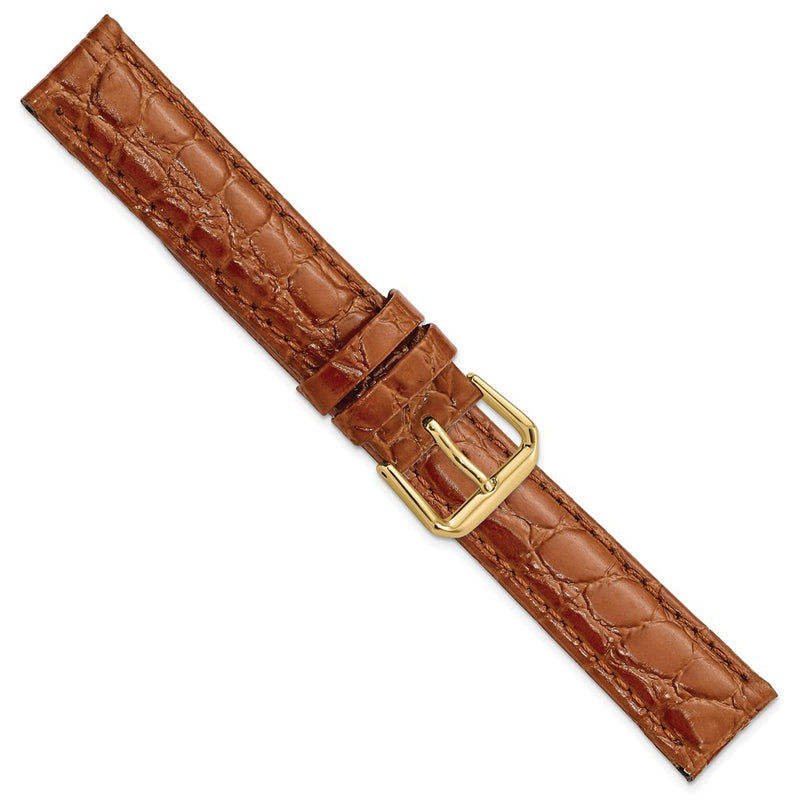 DeBeer 17mm Havana Alligator Grain Leather with Gold-tone Buckle 7.5 inch Watch Band