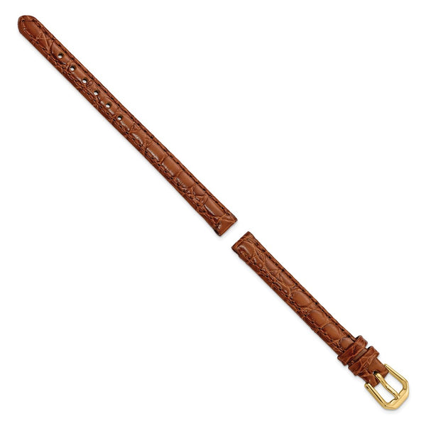 DeBeer 8mm Havana Alligator Grain Leather with Gold-tone Buckle 6.75 inch Watch Band