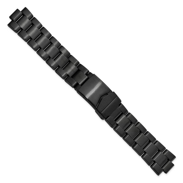 DeBeer 18-20mm Satin Black PVD-plated Stainless Steel Oyster-Style Solid Link with Deployment Buckle 7 inch Watch Band