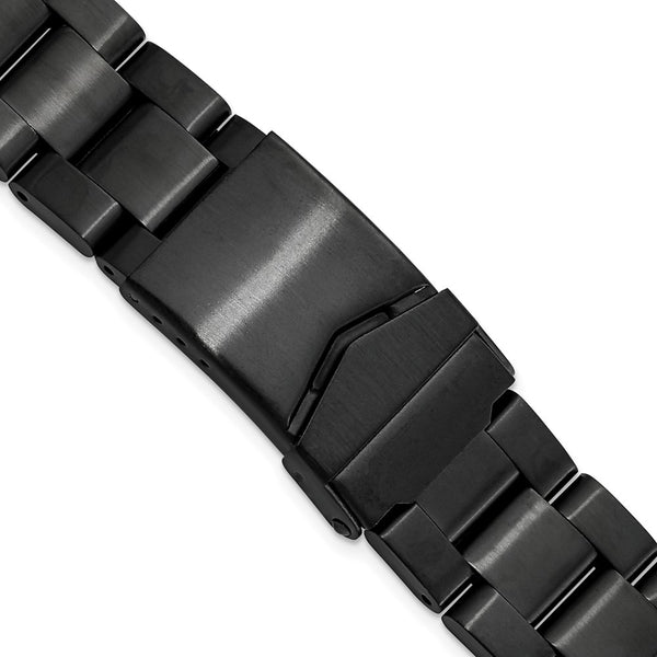 DeBeer 18-20mm Satin Black PVD-plated Stainless Steel Oyster-Style Solid Link with Deployment Buckle 7 inch Watch Band