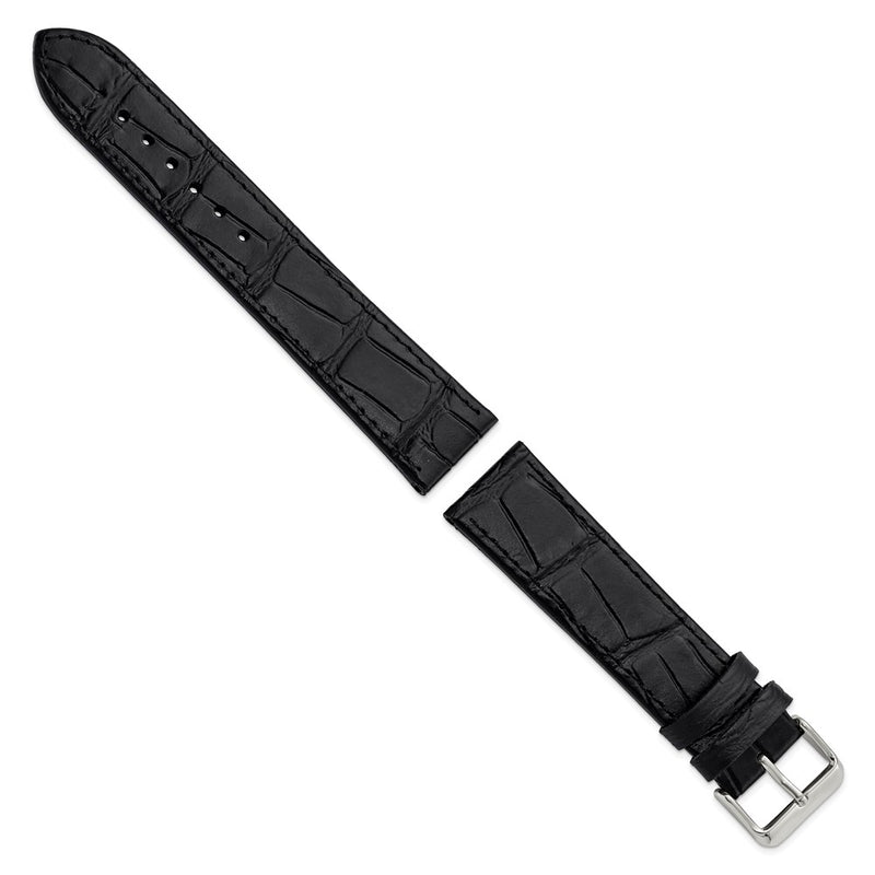 Gilden 22mm X-Long Black Matte Gator Grain Calfskin Leather with Silver-tone Aluminum Buckle 8.25 inch Watch Band