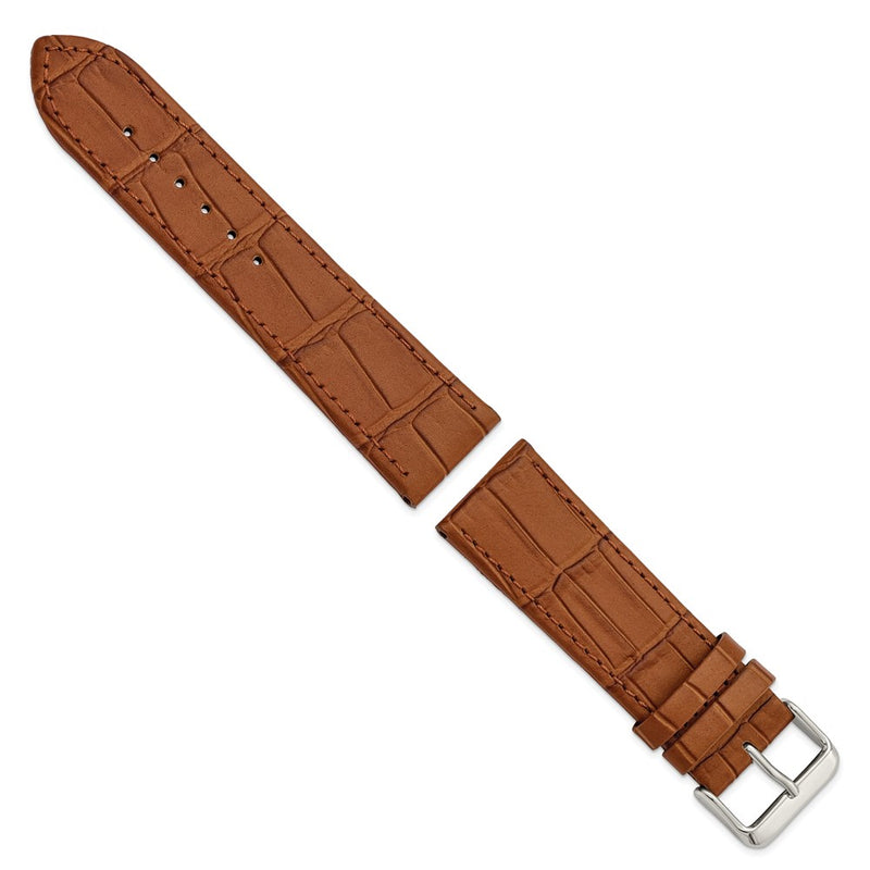 Gilden 24mm Light Brown Matte Gator Grain Calfskin Leather with Silver-tone Aluminum Buckle 7.75 inch Watch Band