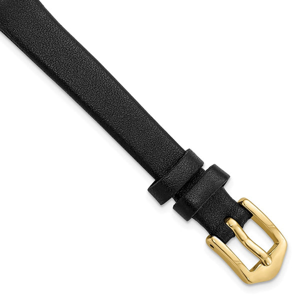 Gilden 10mm Black Classic Calfskin Leather with Gold-tone Aluminum Buckle 6.5 inch Watch Band