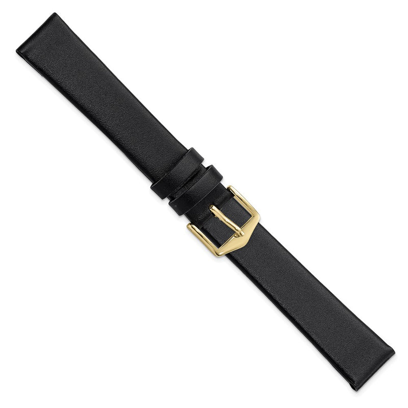 Gilden 16mm Black Classic Calfskin Leather with Gold-tone Aluminum Buckle 7.4 inch Watch Band