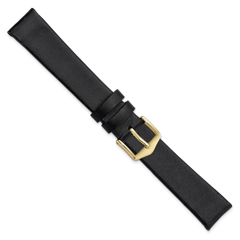 Gilden 16mm Long Black Classic Calfskin Leather with Gold-tone Aluminum Buckle 8.25 inch Watch Band