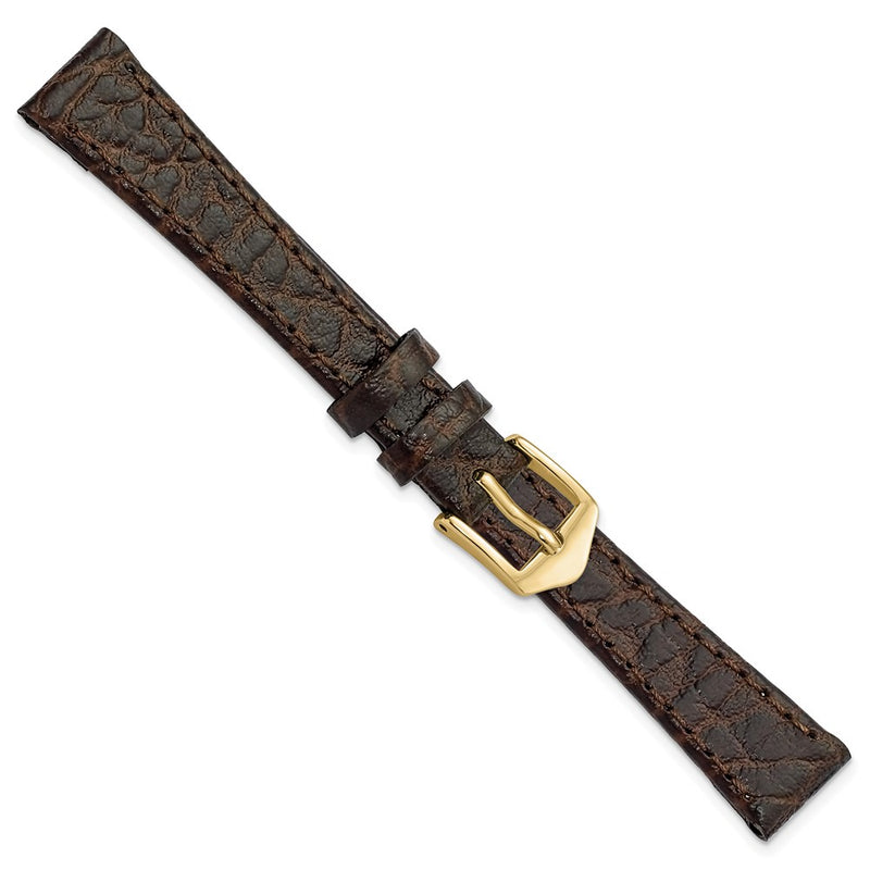 Gilden 13mm Dark Brown Buffalo Grain Calfskin Leather with Gold-tone Aluminum Buckle 6.6 inch Watch Band