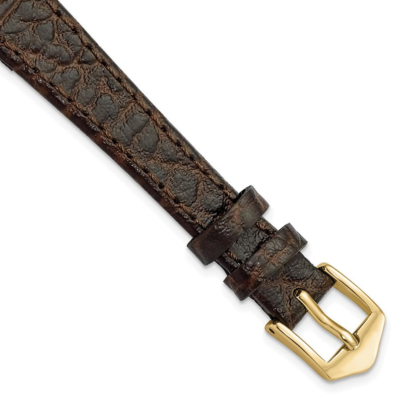 Gilden 13mm Dark Brown Buffalo Grain Calfskin Leather with Gold-tone Aluminum Buckle 6.6 inch Watch Band